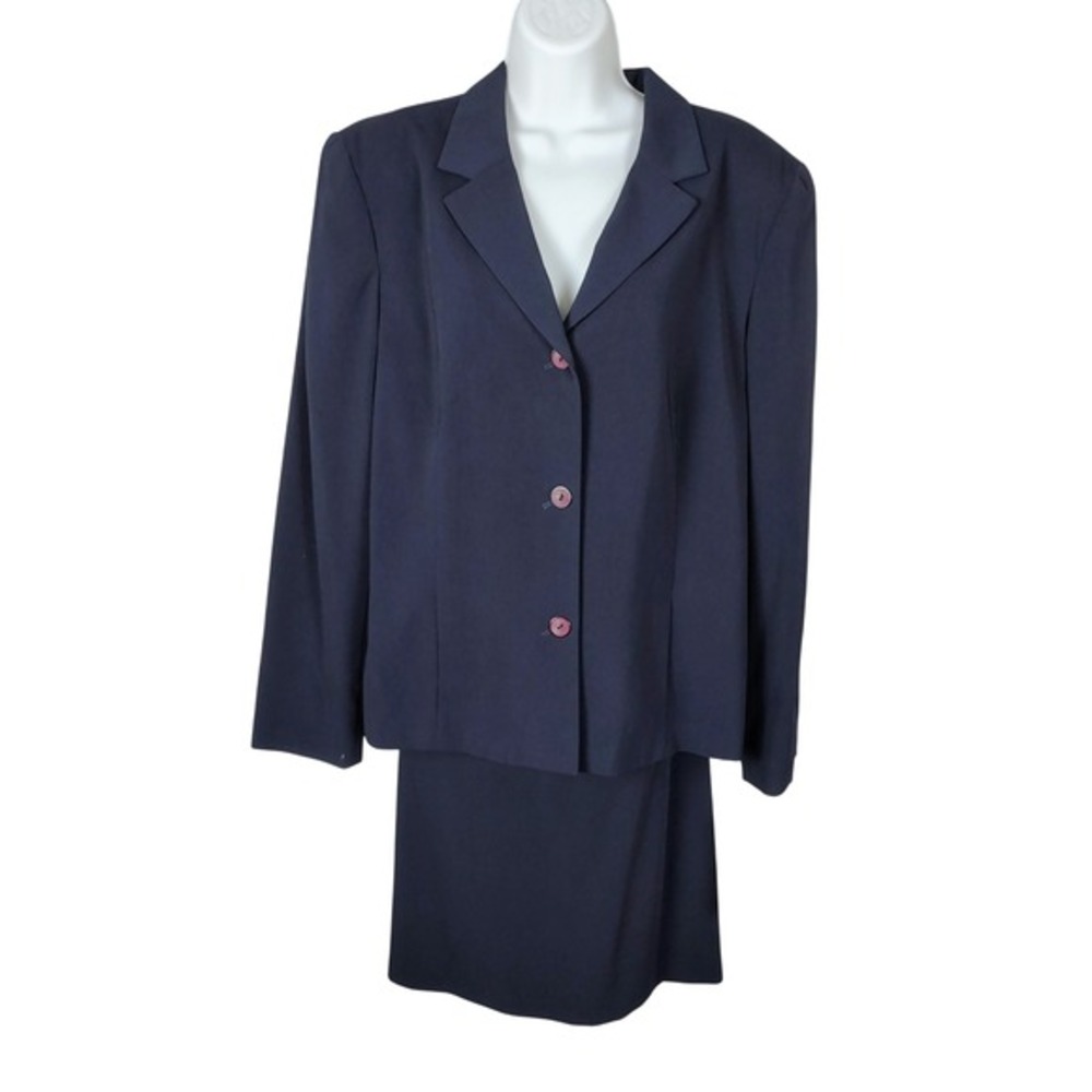 Norton‎ McNaughton Navy Blue Skirt Suit Set Blazer Pencil vintage NOS timeless